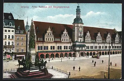 AK Leipzig, Altes Rathaus mit Siegesdenkmal