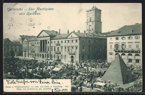 AK Karlsruhe, Der Marktplatz mit Rathaus