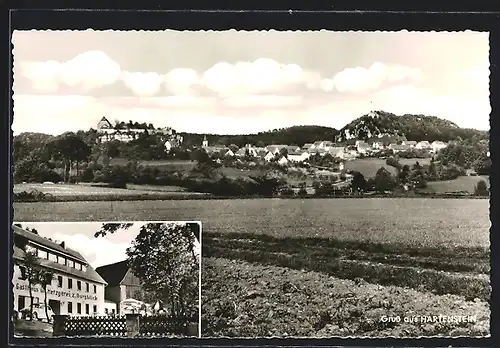 AK Hartenstein / Mittelfranken, Totalansicht und Gasthaus Zum Burgblick