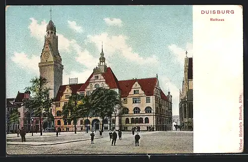 AK Duisburg, Rathaus mit Passanten