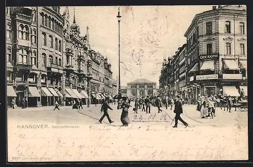 AK Hannover, Bahnhofstrasse mit Cafe Kasten