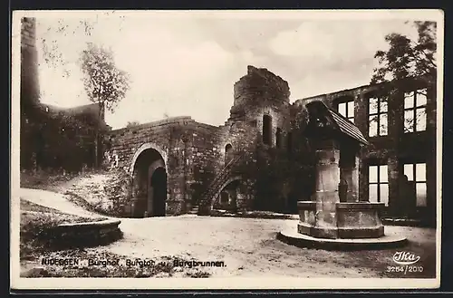 AK Nideggen, Burghof mit Burgtor und Burgbrunnen