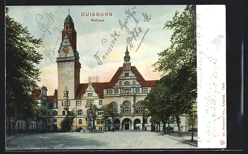 AK Duisburg, Rathaus mit Brunnen