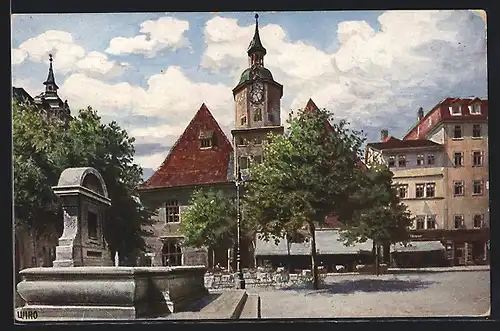AK Jena, Rathaus mit Bismarckbrunnen