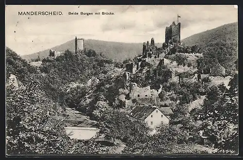 AK Manderscheid, Blick auf Burgruinen