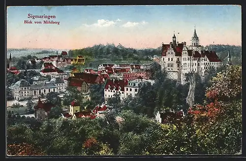 AK Sigmaringen, Blick vom Mühlberg auf das Schloss