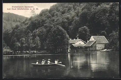 AK Bad Dürkheim, Forsthaus Isenach mit Ruderboot