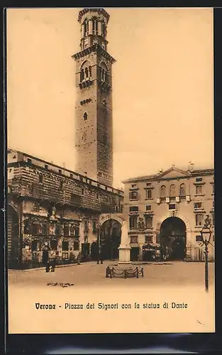 AK Verona, Piazza del Signori con la statua di Dante