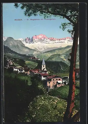 AK Bozen, St. Magdalena mit Rosengarten
