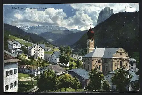 AK St. Ulrich in Gröden, Ortsansicht mit Kirche