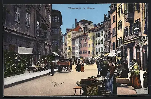 AK Bozen, Strassenpartie am Obstmarkt