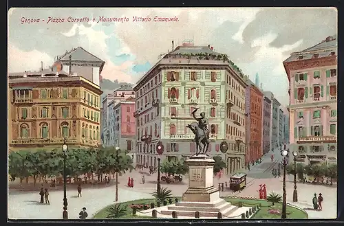 Künstler-AK Genova, Piazza Corvetto e Monumento Vitorio Emanuele