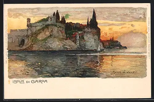 Künstler-AK Manuel Wielandt: Isola di Garda, Insel im See