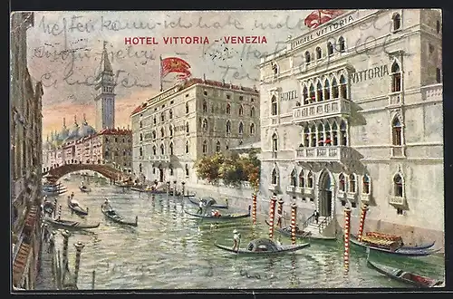 AK Venezia, Hotel Vittoria mit Gondeln