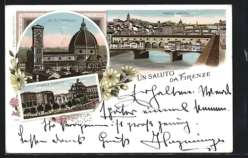 Lithographie Firenze, La Cattedrale, Piazza Cavour, Ponte Veccho