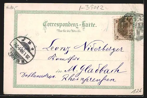 Lithographie Meran, Gemeindekirche mit Blick auf die Dächer der Stadt