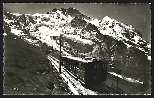 AK Jungfraubahn, Blick gegen die Jungfrau, Schweizer Bergbahn