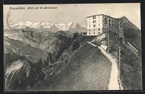 AK Stanserhorn, Bergbahn mit Blick nach den Berneralpen