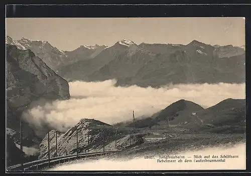 AK Trassen der Jungfraubahn, Schilthorn, Nebelmeer ob dem Lauterbrunnental