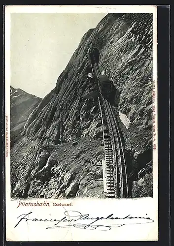 Lithographie Pilatusbahn, Bahnstrecke an der Eselwand