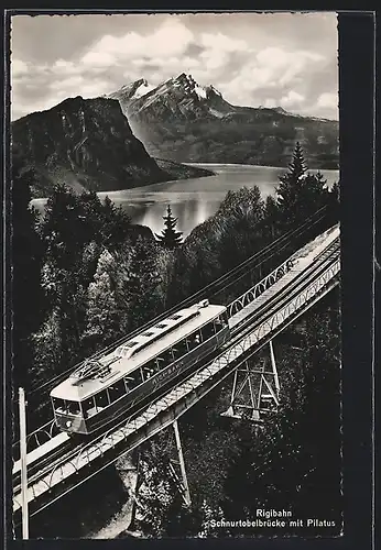 AK Rigibahn, Schnurtobelbrücke mit Pilatus, Bergbahn