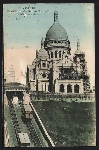 AK Paris, Funiculaire et Basilique du Sacré-Coeur de Montmartre