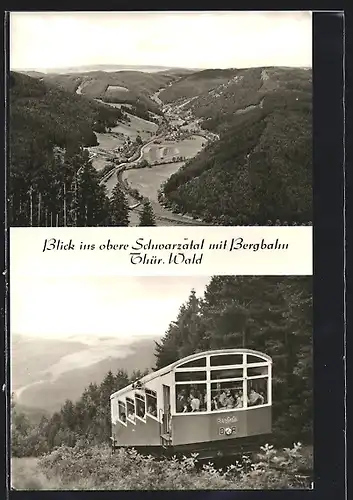 AK Blick ins obere Schwarzatal mit Bergbahn