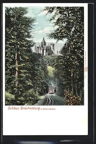 AK Schloss Drachenburg mit Zahnradbahn
