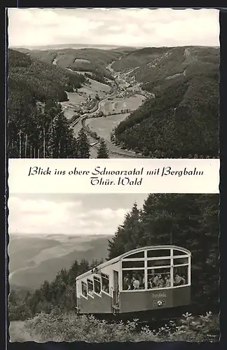 AK Blick ins obere Schwarzatal mit Bergbahn
