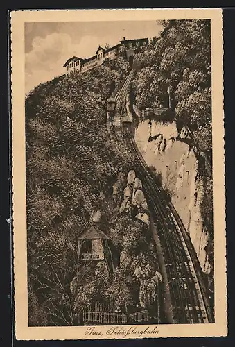AK Graz, Schlossbergbahn zum Cafe-Restaurant Schlossberg
