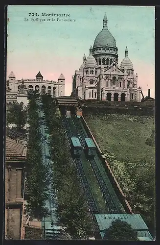 AK Montmartre, Basilika und Bergbahn