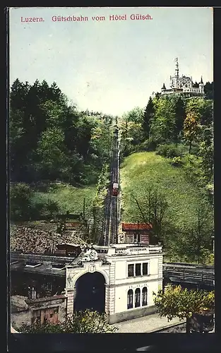 AK Luzern, Gütschbahn vom Hotel Gütsch, Bergbahn