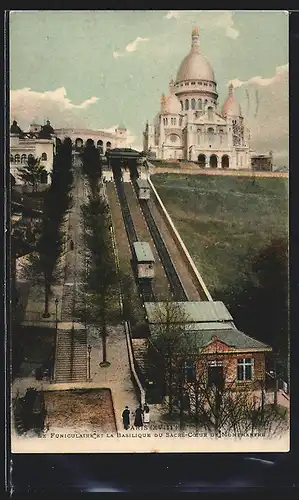 AK Paris, Bergbahn fährt zur Basilika Sacre-Coeur de Montmartre