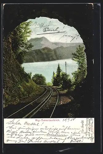 AK Rigi, Bergbahn mit Tunnelausblick