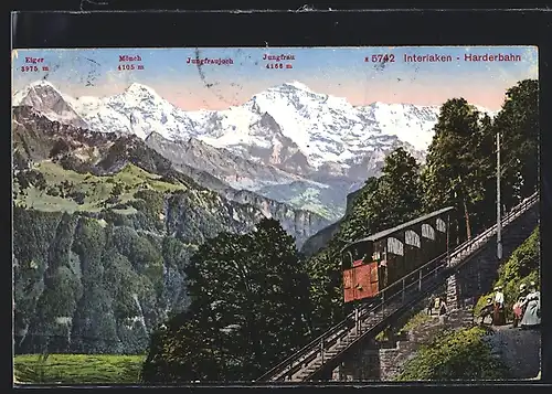AK Interlaken-Harderbahn, Totale mit Eiger, Mönch und Jungfrau