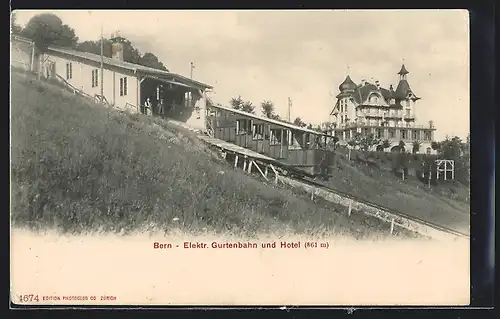 AK Bern, Elektr. Gurtenbahn und Hotel