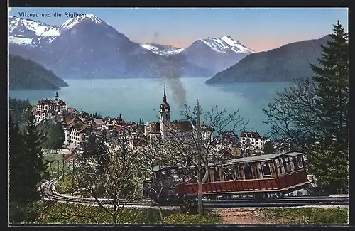 AK Vitznau, Rigibahn vor Ortsansicht am See