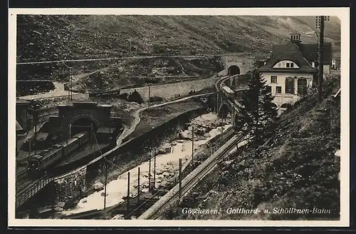 AK Göschenen, Ansicht der Gotthard- und Schöllenen-Bahn