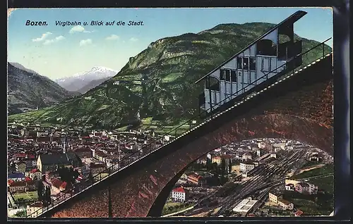 AK Bozen, Virglbahn, Blick auf die Stadt, Bergbahn
