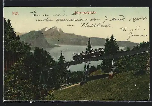 AK Rigi, Bergbahn auf der Schnurtobelbrücke