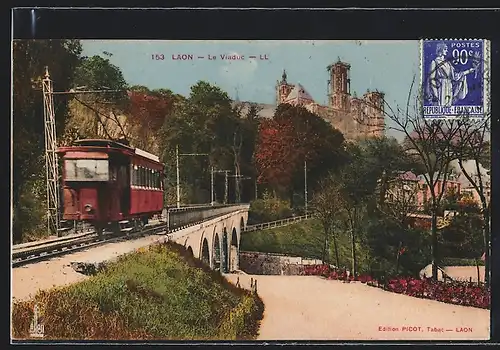 AK Laon, Le Viaduc, Strassenbahn