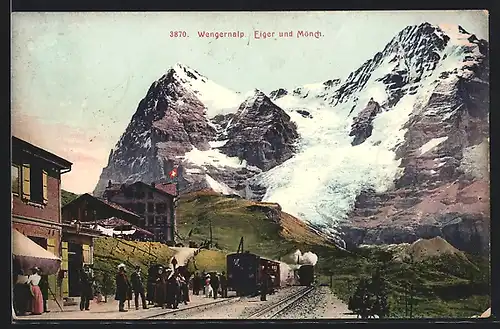 AK Wengernalp, Bergbahn vor der Kulisse des Eiger und Mönch