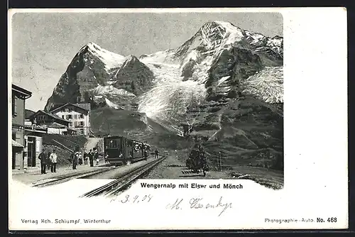 AK Bergbahn-Bahnhof an der Wengeralp mit Eiger und Mönch