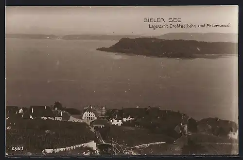 AK Ligerz /Bieler See, Drahtseilbahn und Petersinsel