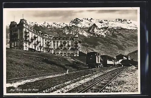 AK Rigi-Kulm, Bergbahn gegen die Alpen