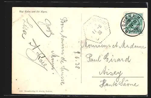 AK Rigi-Kulm, Bergbahn gegen die Alpen