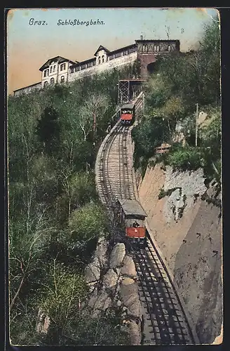 AK Graz, zwei Wagen der Schlossbergbahn