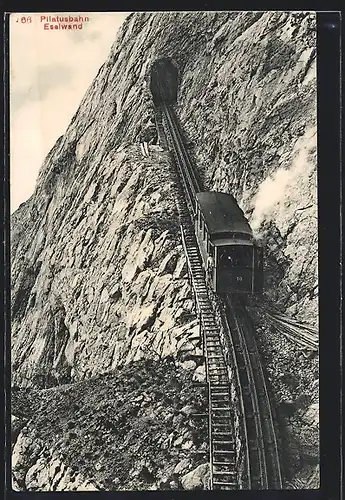 AK die Pilatusbahn passiert die Eselwand, Bergbahn
