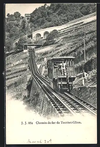 AK Glion, Chemin de Fer de Territet, an der Strecke der Bergbahn