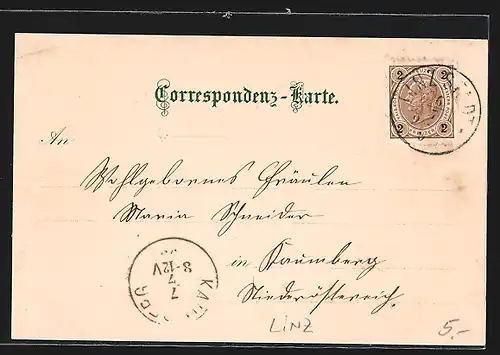 Lithographie Pöstlingberg, Panorama mit der elektrischen Adhäsionsbahn